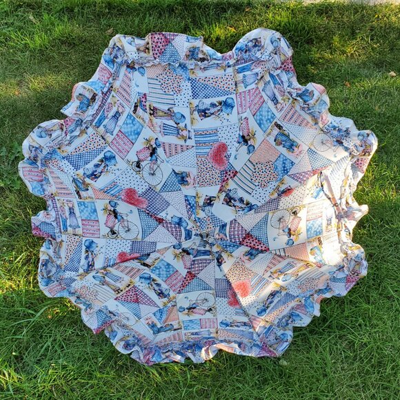 Vintage Holly Hobbie Parasol Umbrella 34" Collectible Patchwork Ruffle Snap Tie - Picture 1 of 10